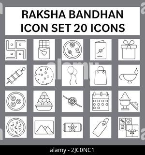 Isolated 20 Raksha Bandhan Icon Set In Line Art. Stock Vector