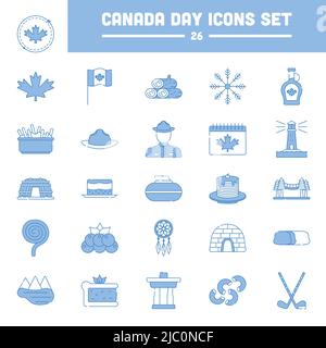 Flat Style Canada Day Icon Or Symbol Set In Blue And White Color. Stock Vector