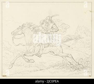 Knight with a woman on horseback, draughtsman: Louis Moritz, 1783 - 1850, paper, pen, h 207 mm × w 246 mm Stock Photo