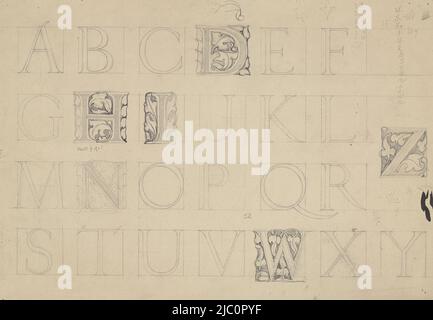 The letters of the alphabet, some of which are decorated with tendrils ...