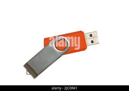 Orange USB Key isolated with clipping path on white background Stock Photo