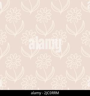 seamless pattern with daisy tulip flowers hand drawn doodle style. Stock Vector