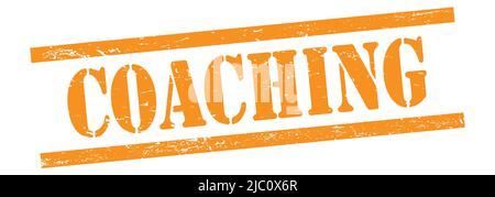 COACHING text on orange grungy vintage rubber stamp. Stock Photo