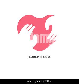 Charity logo, hands and heart. Medical clinic icon. Vector sign with  heart, charity foundation Stock Vector