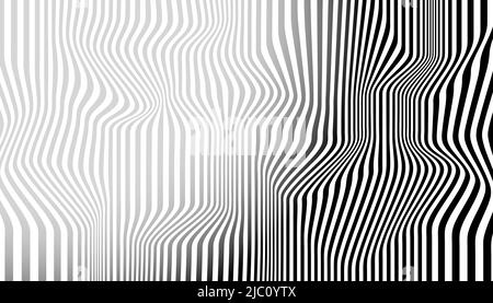 Distortion lines background. Distort stripes, abstract modern pattern. Op art illusion waves. Dynamic surface Stock Vector