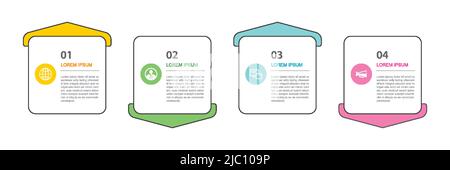 4 data infographics square tab thin line index template. Vector illustration abstract background. Stock Vector