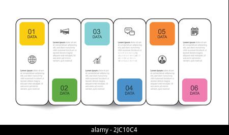 6 data infographics tab thin line index template. Vector illustration abstract square infographic background. Stock Vector