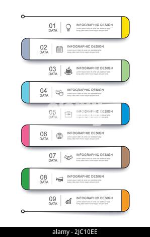 9 data infographics tab thin line index template. Vector illustration abstract square infographic background. Stock Vector
