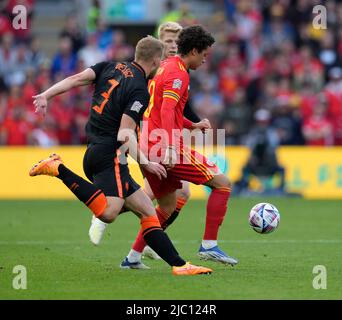 Cardiff, United Kingdom, 8, June, 2022, Brennan Johnson (Wales) (C) Pictured in action,, During UEFA Nations League, Credit:, Graham Glendinning,/ Alamy Live News Final Score: 1-2 Stock Photo