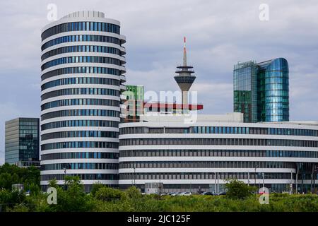 Headquarter of the hotel search engine trivago in Düsseldorf’s Media Harbour on Kesselstrasse. Düsseldorf, North Rhine-Westphalia, Germany, 24.5.22 Stock Photo