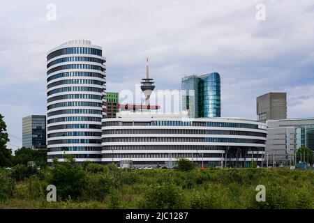 Headquarter of the hotel search engine trivago in Düsseldorf’s Media Harbour on Kesselstrasse. Düsseldorf, North Rhine-Westphalia, Germany, 24.5.22 Stock Photo