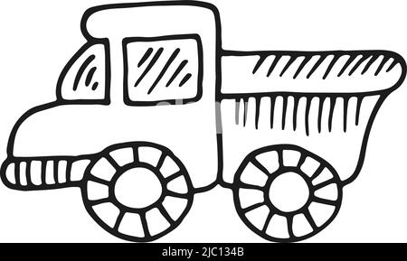 Truck line icon. Toy car black sketch Stock Vector