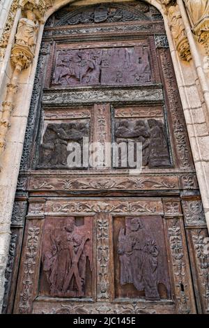 Detail of south portal of Cathedral Santa Maria la Real in Aranda de Duero, Castile and León, Spain Stock Photo