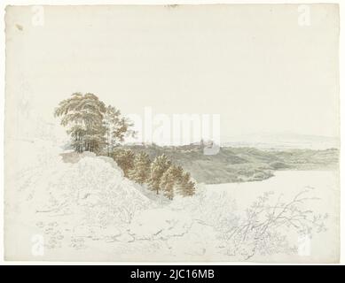 View of Castel Gandolfo from the lake shore, draughtsman: Hendrik Voogd, Rome, 1788 - 1839, paper, brush, h 435 mm × w 585 mm Stock Photo