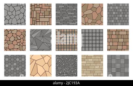 Pavement stones. Street cobblestone tile path, sidewalk and garden patio floor texture, outdoor concrete alley. Vector park road paving plan Stock Vector