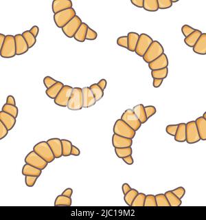 Croissants seamless pattern vector illustration. Background traditional french pastries. Baking for breakfast print for paper, packaging and design Stock Vector