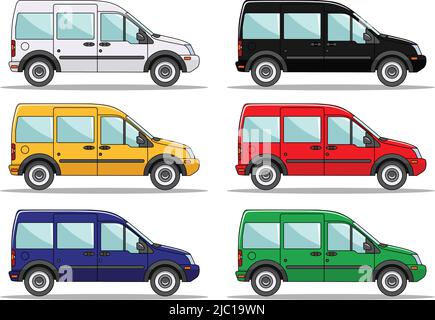 Detailed illustration of six colored cars in a flat style Stock Vector