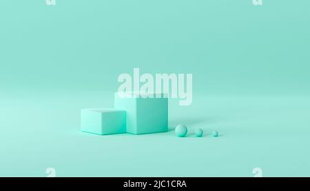 Cylinder podiums on green background. Abstract pedestal scene with geometrical. Scene to show cosmetic products presentation. Mock up design empty spa Stock Photo