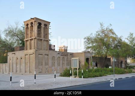 Dubai, UAE: exterior of Arabian Tea House, a popular cafe in historical Al Bastakiya serving authentic Emirati cuisine and traditional Arabic coffee. Stock Photo