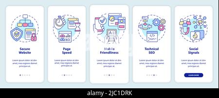 SEO ranking factors onboarding mobile app screen Stock Vector