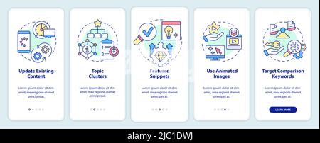 Advanced SEO techniques onboarding mobile app screen Stock Vector