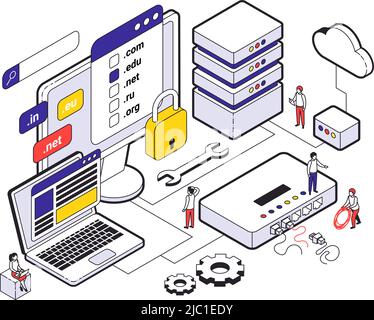 Web hosting isometric colored concept choice of hosting cloud storage for websites vector illustration Stock Vector