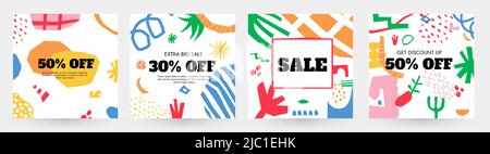 Sale banner with organic shapes. Discount labels with abstract chaotic nature figures, special doodle offer stickers. Vector promotion floral graphic Stock Vector