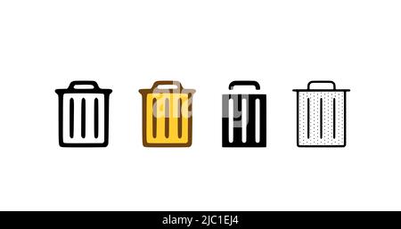 Bin icon set in different styles. Bucket symbol vector illustration isolated on white background. Stock Vector