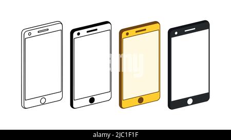 Mobile phone or Smartphone icon set in different styles. Device or gadget vector illustration isolated on white background. Stock Vector