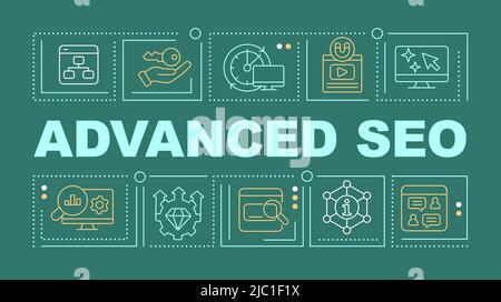 Advanced search engine optimization word concepts dark green banner Stock Vector