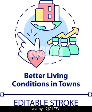 Better living conditions in towns concept icon Stock Vector