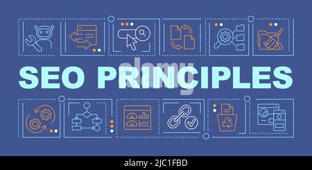 Search engine optimization principles word concepts dark blue banner Stock Vector