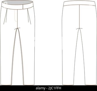 technical sketch of trousers with high waist and slightly tapered bottom Stock Vector