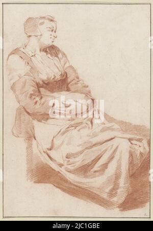 Seated Woman Facing Right, with her Hands Folded in her Lap, draughtsman: Cornelis Pietersz. Bega, (copy after), c. 1650 - c. 1675, paper, h 265 mm × w 183 mm Stock Photo