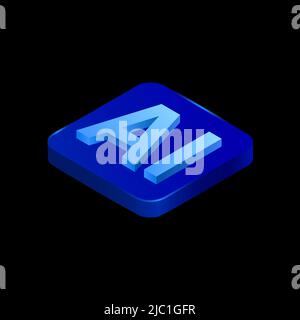 Blue AI 3D Button on Black Background. Vector illustration Stock Vector