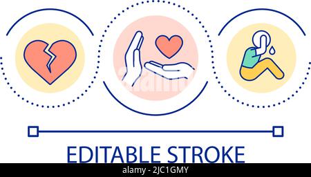 Dealing with rejection in love loop concept icon Stock Vector