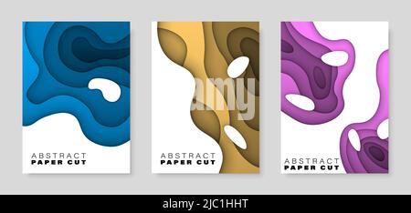 Set of covers with particular paper cut graphics. Elements easily adaptable to any use. Stock Vector