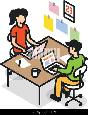 employee working process isometric icon vector illustration Stock ...