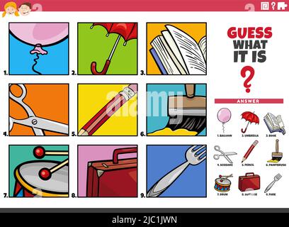 Cartoon illustration of educational task of guessing objects for children Stock Vector