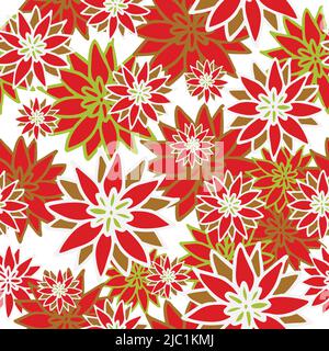 Seamless vector pattern with flowers on white background. Red floral wallpaper design. Simple vintage fashion textile. Stock Vector