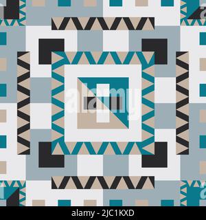 Seamless geometric vector pattern with squares and triangles. Light blue, grey and turquoise wallpaper design. Ideal for flooring, kitchen tiles. Stock Vector