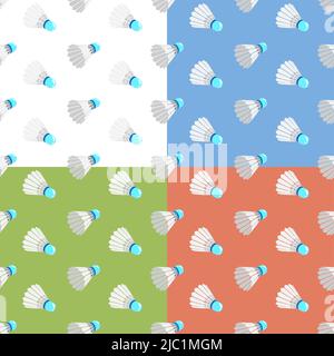 Set of seamless patterns with shuttlecock for sport game of badminton. Sports equipment. Ornament for decoration and printing on fabric. Design elemen Stock Vector