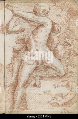 Sheet 4 recto from a sketchbook with 105 sheets, Hercules in battle with the Hydra of Lerna, draughtsman: Petrus Johannes van Reysschoot, 1710 - 1772, paper Stock Photo
