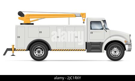 Utility service pickup truck vector illustration view from side isolated on white background. All elements in the groups on separate layers. Stock Vector