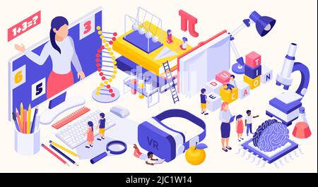 STEM education isometric design concept with science icons and different modern devices vector illustration Stock Vector