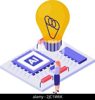 STEM education isometric concept with student doing engineering 3d vector illustration Stock Vector
