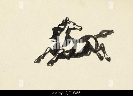 Jumping horse with its head turned back, Jumping horse with its head turned back Without title Horse, draughtsman: Leo Gestel, 1937, paper, brush, h 100 mm × w 155 mm Stock Photo