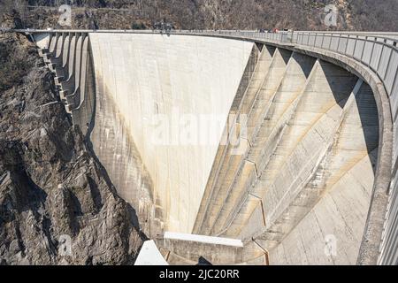 Empty reservoir in the Verzasca Valley, Canton Ticino, Switzerland Stock Photo