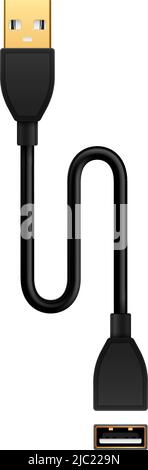 Composition with realistic image of usb extension cable for wired connection vector illustration Stock Vector