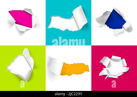 Realistic design concept with colorful torn paper sheets isolated vector illustration Stock Vector